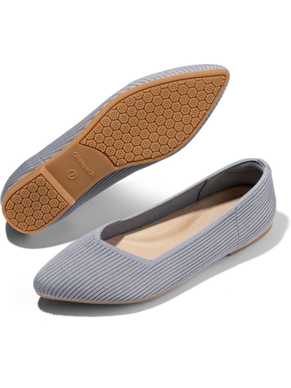 Ballet Flats Gray Women’s 11 Comfort Slip On Ribbed Knit Pointed Toe Grey FCT